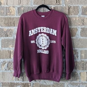 Vintage 90s Fruit of the Loom Amsterdam Burgundy Red Crew Neck Sweatshirt Small